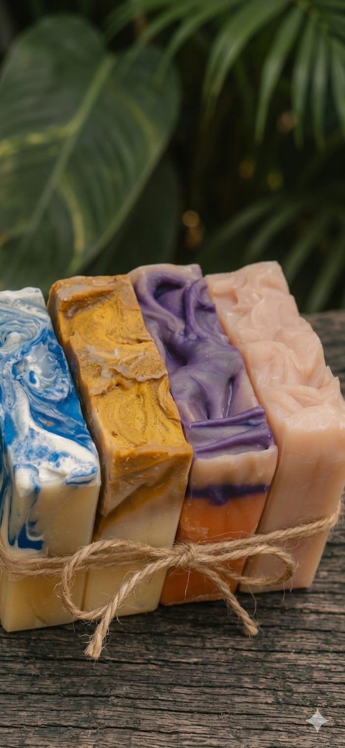 Jabones corporales naturales artesanales atados con cuerda